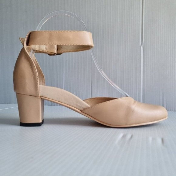 Bared Footwear Nude Leather Round Toe Block Heel Shoes Size 38 - Picture 5 of 13